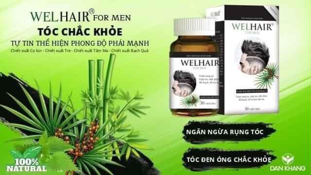 WELHAIR for men giảm rụng tóc,giúp tóc chắc khoẻ,bổ huyết,hỗ trợ đen tóc.