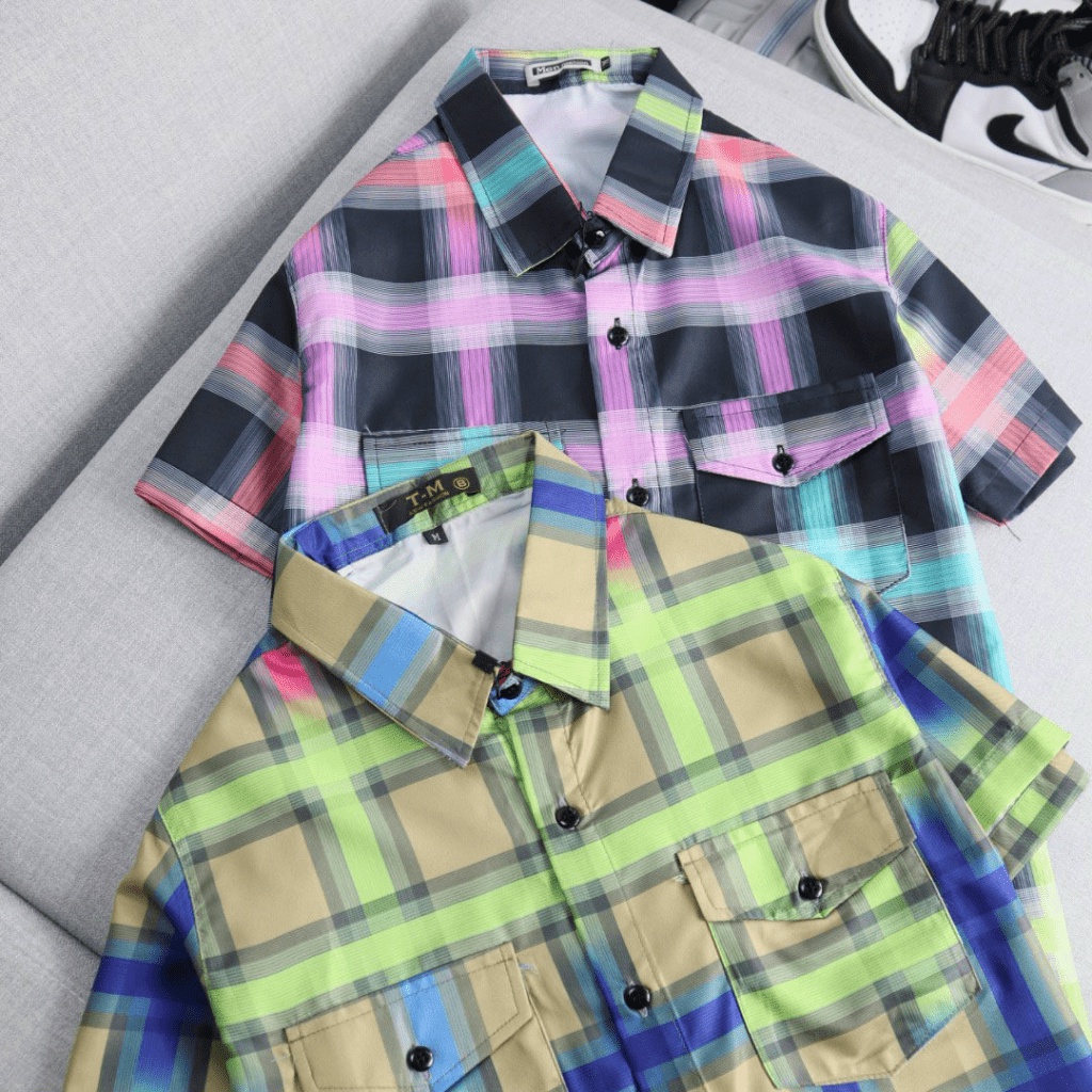 Áo Sơ Mi Nam Ngắn Tay 3D Loang Màu Siêu Hot Chất Lụa Mịn Mát Chuẩn Size Mặc Đẹp Cá Tính NEW UNISEX