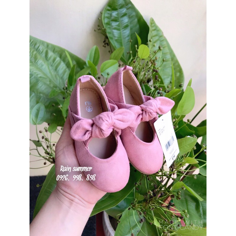 Giày nơ hồng da lộn cho bé- ảnh thật