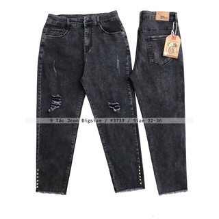 Quần jean xám giãn form 9 tấc tán đinh BIGSIZE