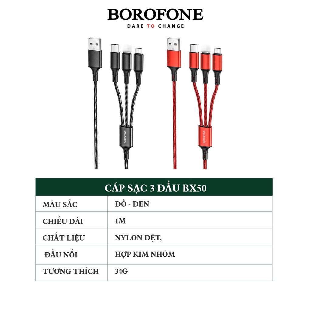 Cáp sạc nhanh 3 trong 1 BOROFONE BX50 Fresco - AK Mobile