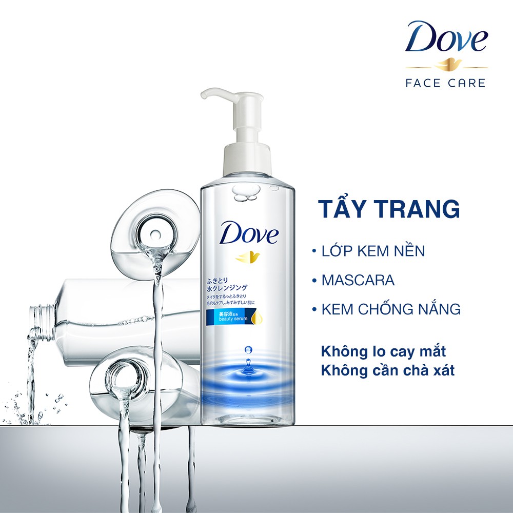 Nước tẩy trang Dove serum không cồn sạch sâu tốt cho da khô & da thường, làm sạch lớp trang điểm nhẹ 235ml