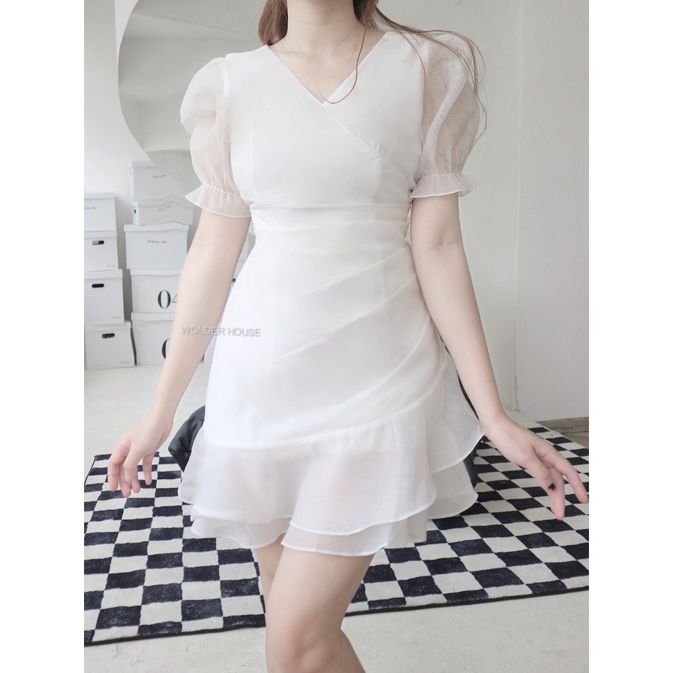 Đầm thiết kế WONDER HOUSE cổ tim xếp ly phần eo công sở, dạo phố chất xô mềm tôn dáng - Vanii Dress