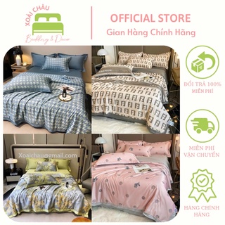 Bộ chăn ga gối lụa thái 4 món set chăn ga gối hoạ tiết lụa cao cấp nhập khẩu xoài châu bedding