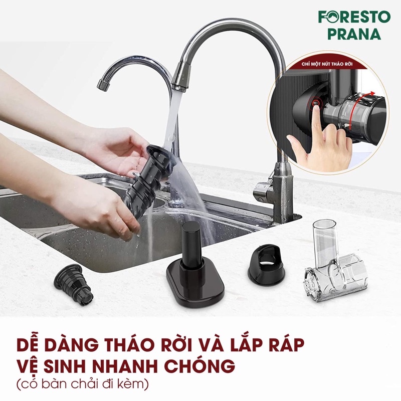 [CHÍNH HÃNG] Máy Ép Chậm Trục Ngang Foresto Prana - Ép Trái Cây, Rau Củ Không Lo Kẹt Bã, Dễ Vệ Sinh