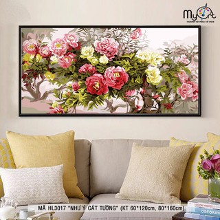 Tranh sơn dầu số hóa tranh tô màu khổ lớn - Mã HL3017 Như ý cát trường Hoa mẫu đơn cầu tài lộc may mắn hạnh phúc