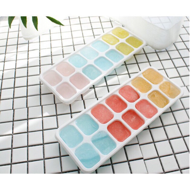 Khay Trữ Đông Đồ Ăn Dặm Đáy Bằng Silicon , Khay Làm Đá Viên Cực Kì Dễ Lấy