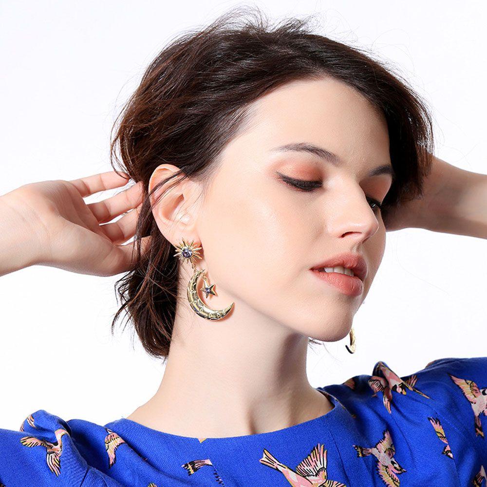 Bông Tai Dáng Dài Hình Mặt Trăng Ngôi Sao Phong Cách Bohemia