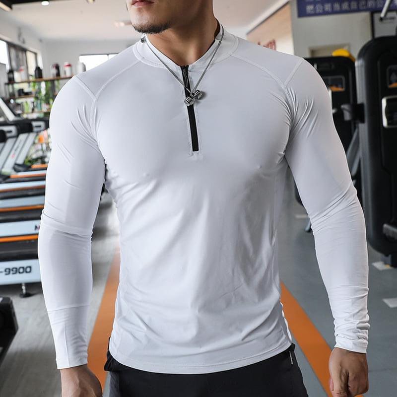 Áo tập gym nam dài tay cổ cao , Áo gym nam thun co dãn 4 chiều ôm body