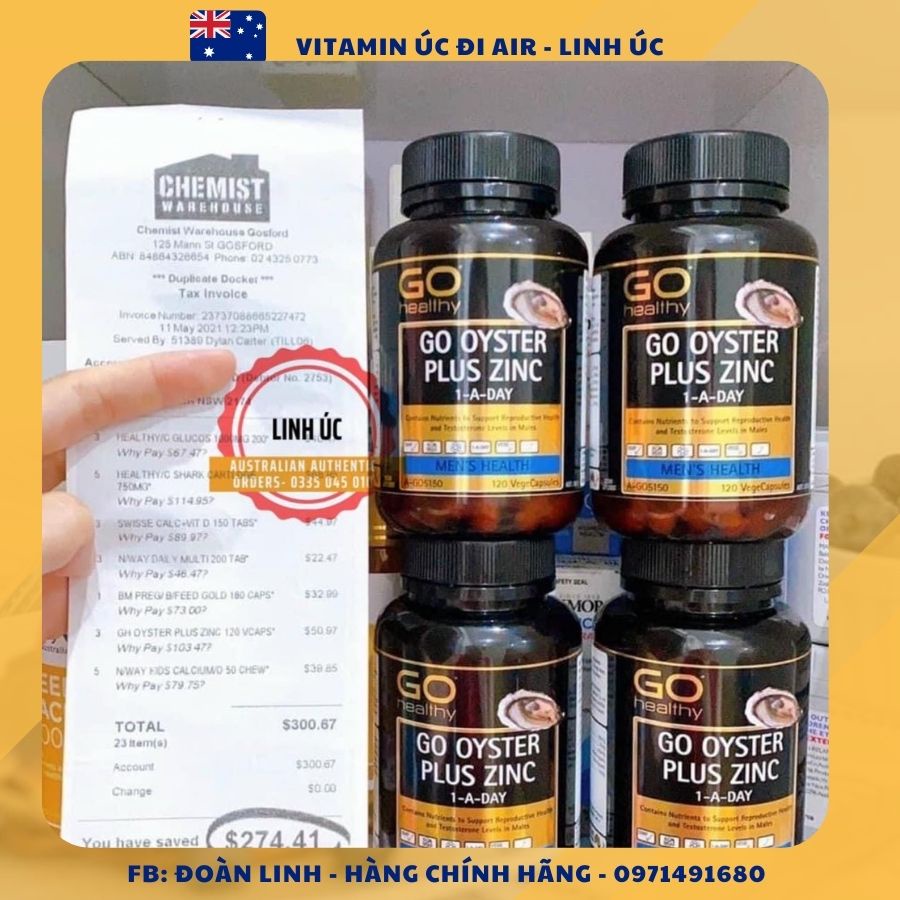 Tinh chất hàu úc Go Healthy Oyster Plus Zinc 1-A-Day,Hàng chuẩn úc đi air, Hàu Go, Date xa