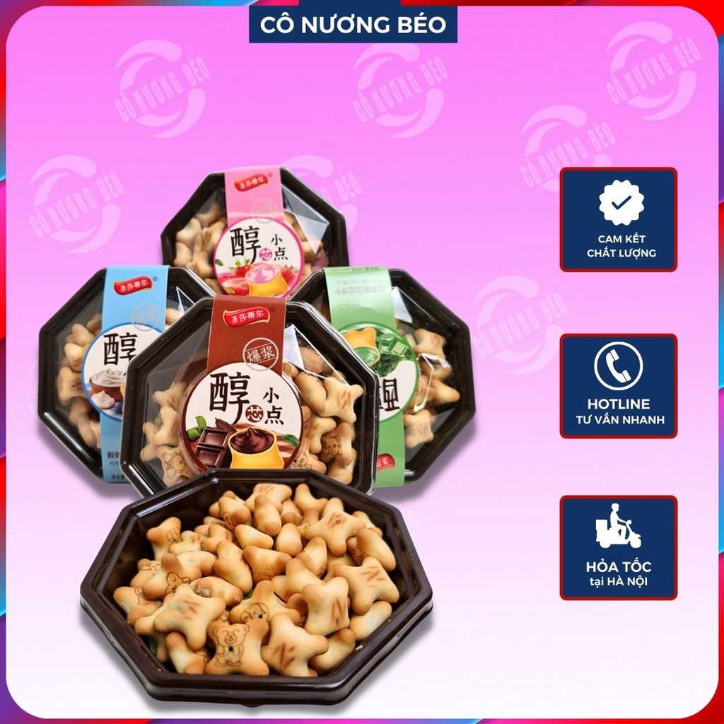 Bánh Quy Gấu Nhân Kem nhiều vị hộp 100g - đồ ăn vặt cô nương béo