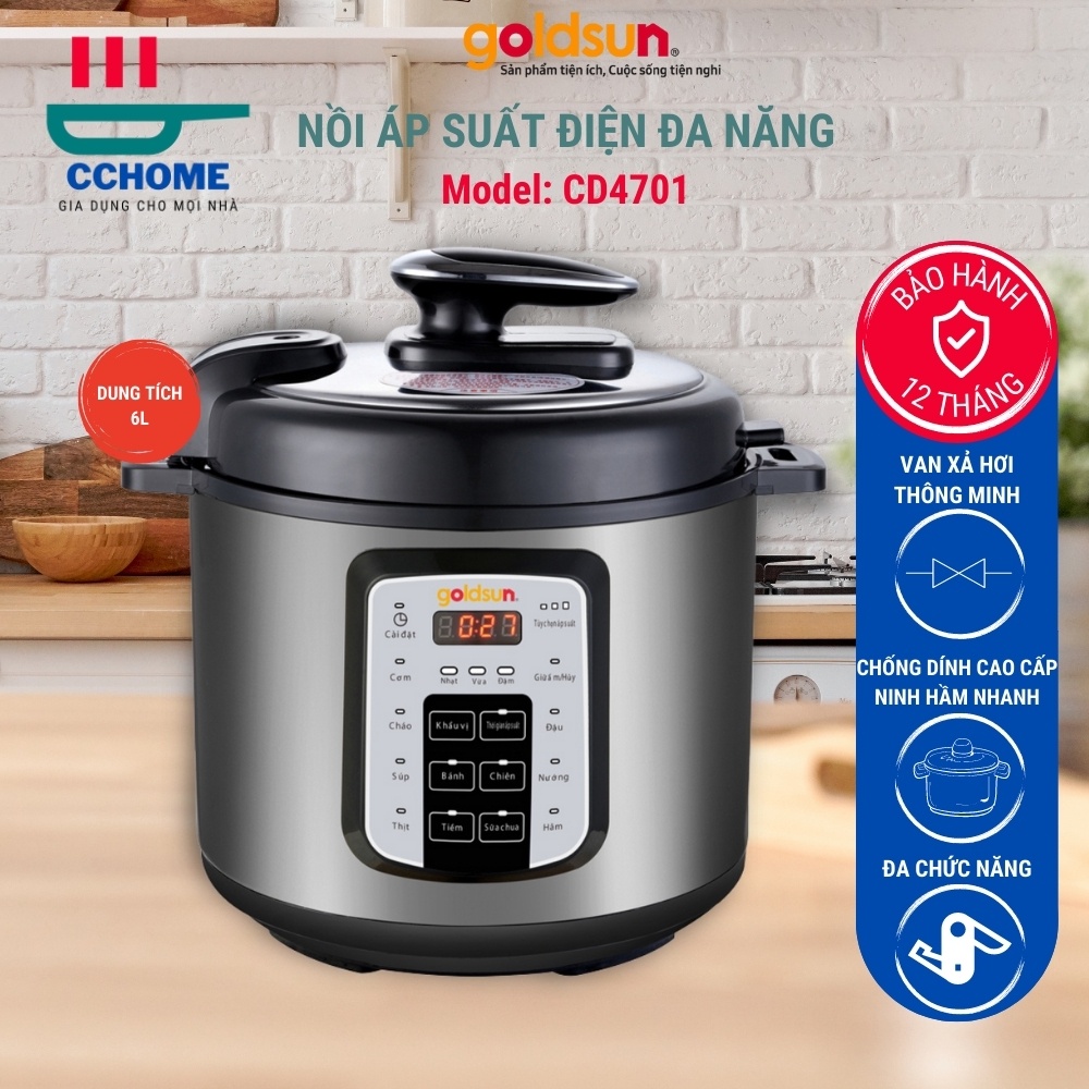 Nồi áp suất điện đa năng 💥 𝗚𝗜𝗔́ 𝗦𝗔̣̂𝗣 𝗦𝗔̀𝗡 💥 Goldsun CD4701, dung tích 6L CCHome GS011