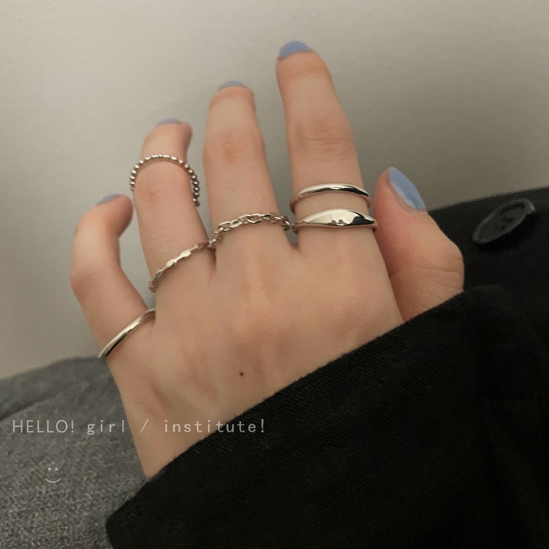 Set 6 Nhẫn Mạ Bạc Đơn Giản Thời Trang Cho Nữ