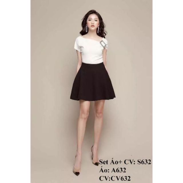 Sét áo + chân váy lệch vai