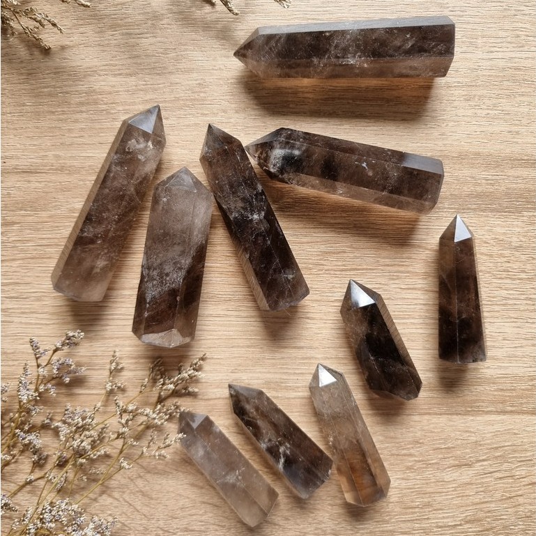 Trụ đá thach anh Khói (Smoky Quartz), trụ đá thanh tẩy trong Tarot, cân bằng năng lượng, Reiki, thiền định,đá phong thủy