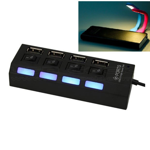Bộ chia usb từ 1 ra 4 usb có công tắt 2.0 (Hub USB)- Tặng đèn led siêu sáng