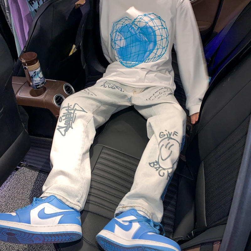 Quần jean ống rộng phong cách hip hop Hàn Quốc cho nam