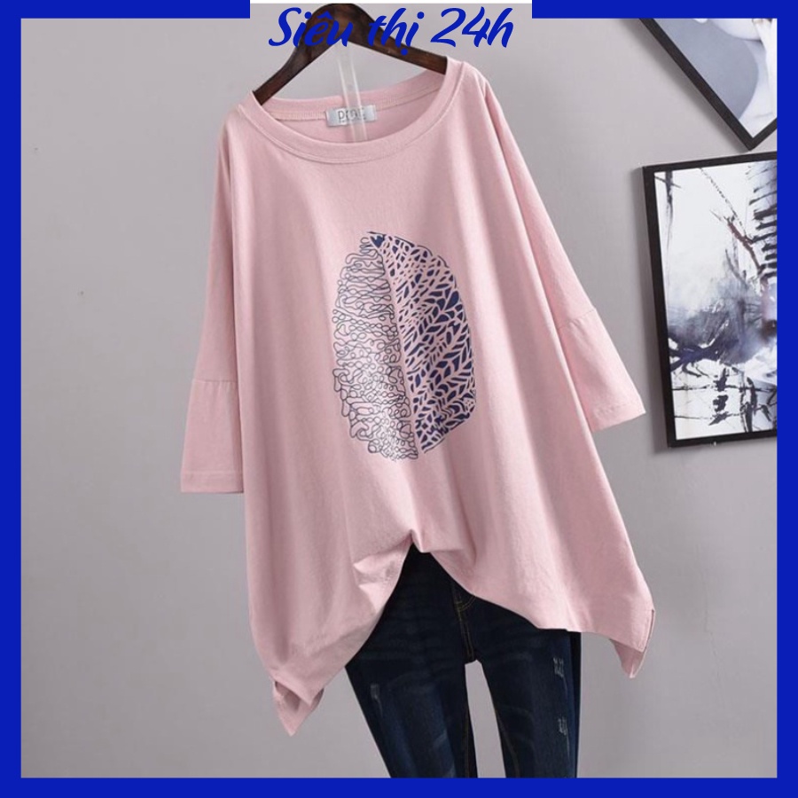 Áo thun nam nữ form rộng tay lỡ, áo phông unisex Siêu thị 24 giờ, chất liệu vải mềm mát in Hình Lá Cây