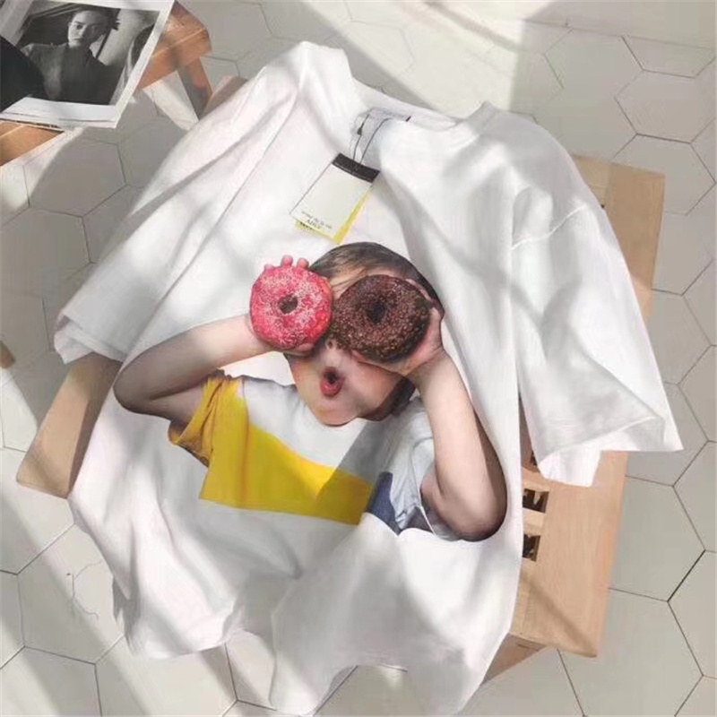 Áo thun ADLV in họa tiết bánh donut dễ thương phong cách Hàn Quốc cho nam nữ