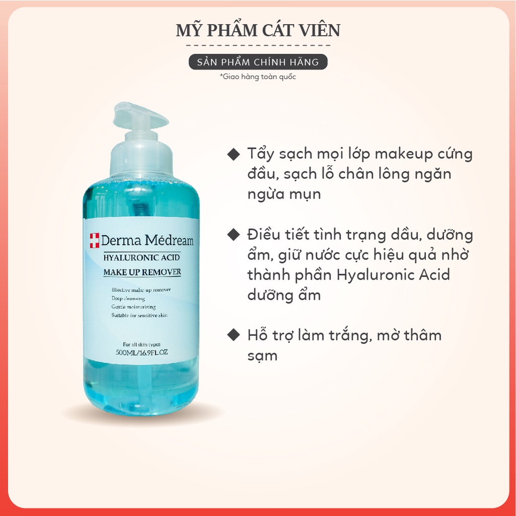 Nước tẩy trang Derma, làm sạch da, chứa HA chăm sóc da dưỡng ẩm Me'dream Thụy Sỹ thích hợp da nhạy cảm và mọi loại da