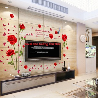 decal dán tường hoa hồng đỏ