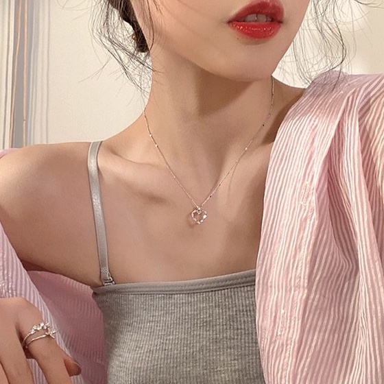 Vòng cổ nữ bạc ý 925 trái tim đá dây chuyền trang sức
