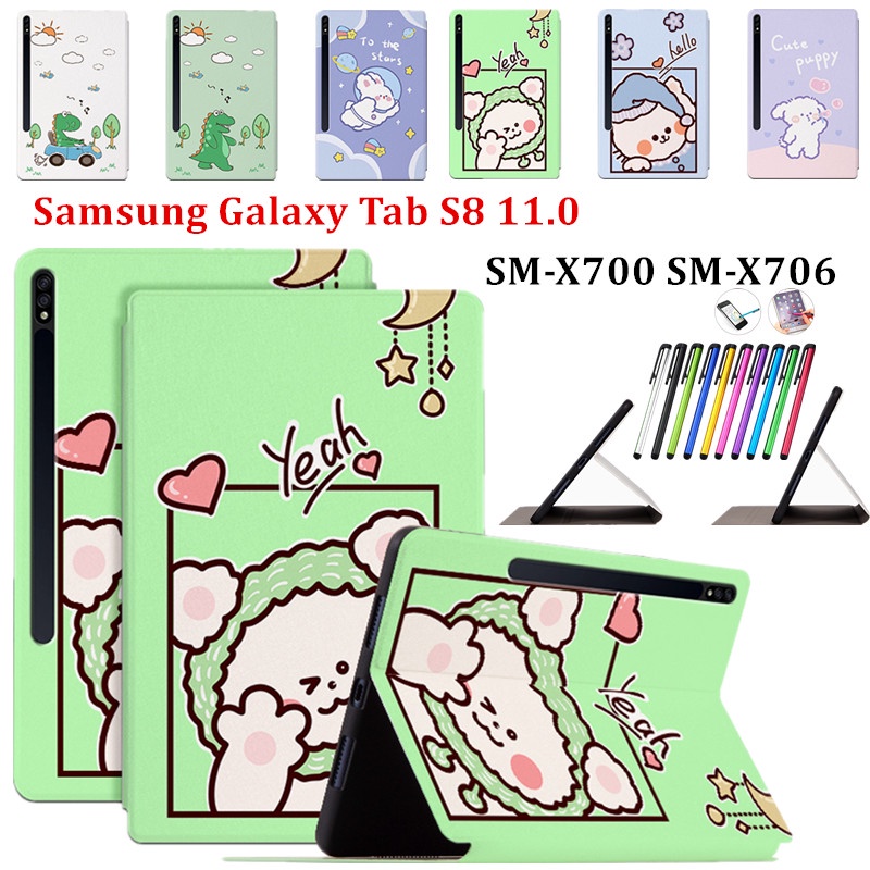 Bao Da PU Máy Tính Bảng Chống Sốc In Họa Tiết Hoạt Hình Dễ Thương Dành Cho Samsung Galaxy Tab S8 11.0 SM-X700 SM-X706 Đứng