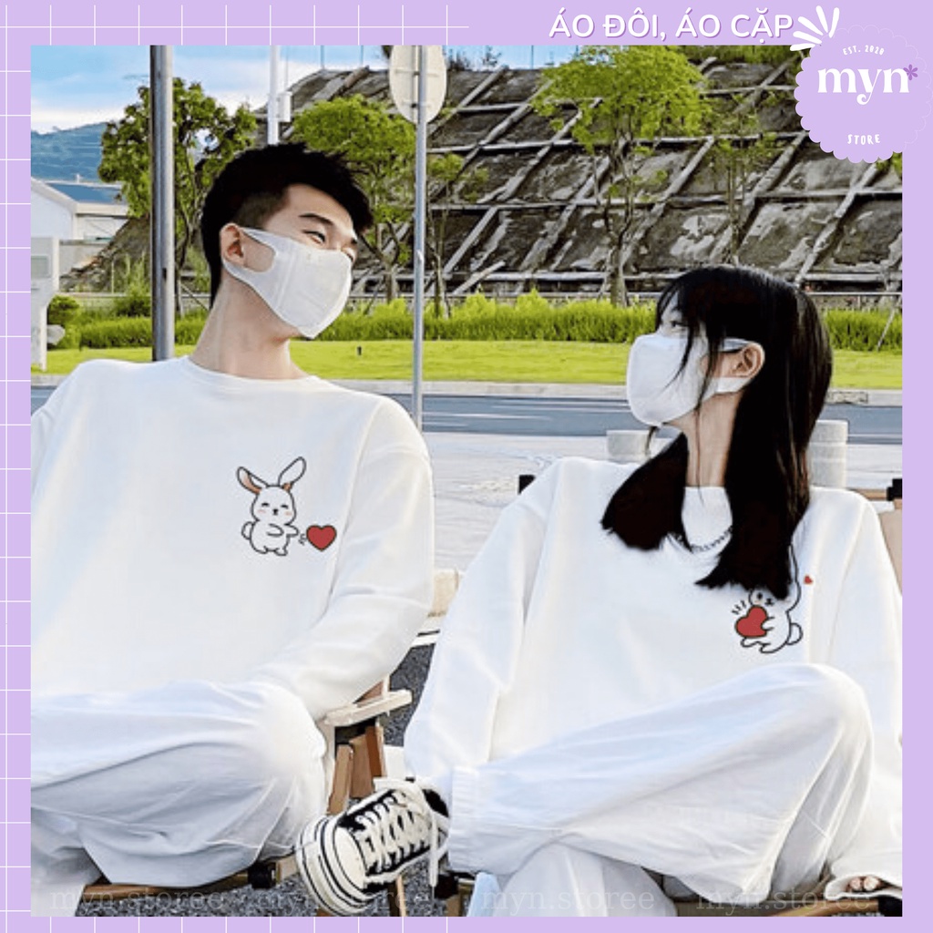 Áo Sweater Nỉ Cặp Đôi Hình Thỏ Trắng Dễ Thương, Áo Sweater Nỉ Dày Dặn Form Rộng Nam Nữ Đủ Size