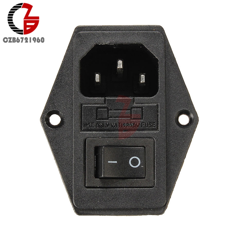 3 in 1 Push Toggle Switch Socket Plug Fuse On-Off Switch 3 Terminal AC Power Socket with Rocker Switch Fuse Holder Connector