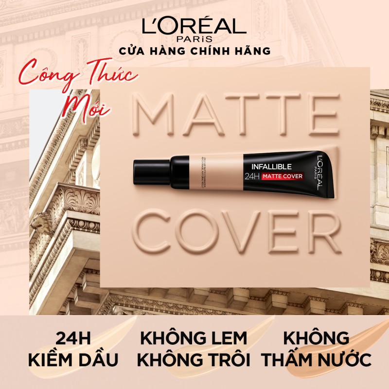 Kem nền 24h Kiềm dâu lâu trôi L'Oreal Paris Infallible 24h Matte Cover 5ml