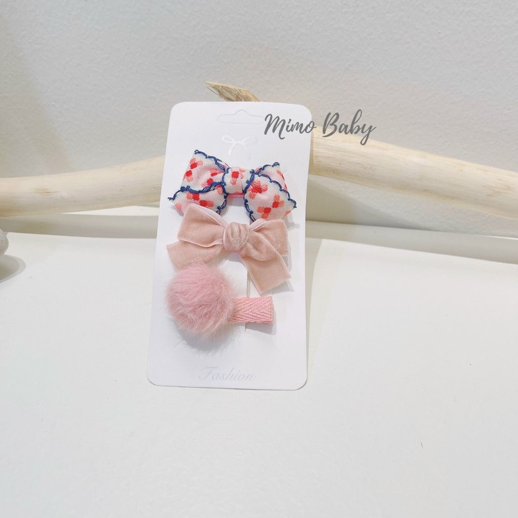 Set 3 kẹp tóc họa tiết nơ, hoa xinh xắn cho bé gái KT25 Mimo Baby