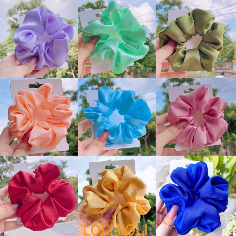 scrunchies dây cột tóc vải phi lụa đơn giản xinh xắn. dây buộc tóc phi lụa trơn LOLI