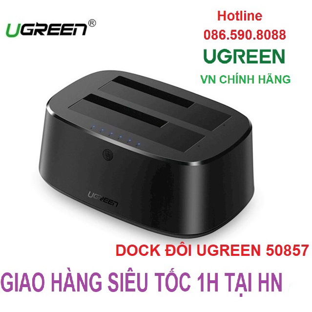 Đế cắm ổ cứng đôi chuẩn 3.0 Ugreen 50857 (Dock ổ cứng 2,5" và 3,5") - Hàng Chính Hãng