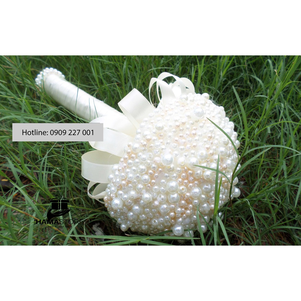 BÓ HOA CƯỚI CẦM TAY CÔ DÂU BẰNG HẠT CHÂU KẾT CƯỜM HẠT CƯỜM PHONG CÁCH HIỆN ĐẠI SHOP XU HƯỚNG
