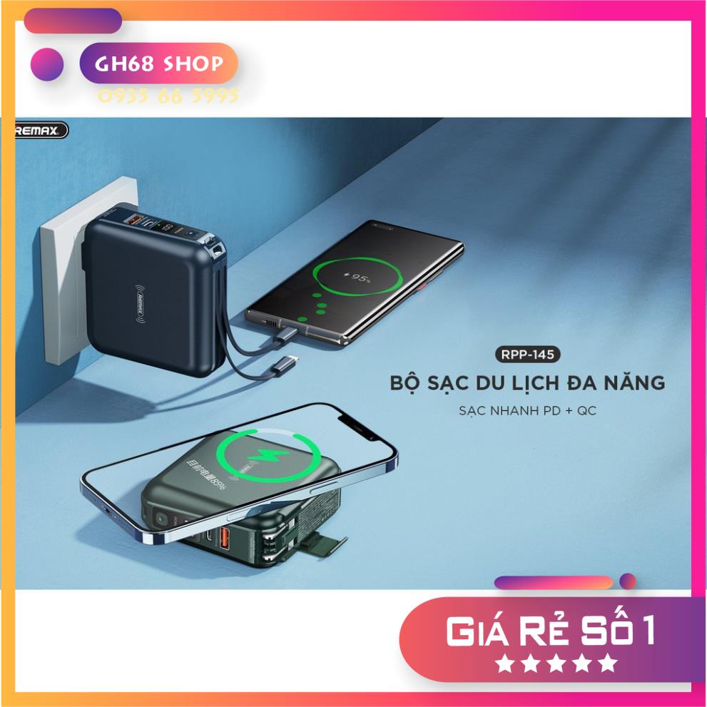 Sạc Dự Phòng 10000mah đa năng Remax RPP-145 QC3.0, TypeC PD18W, Wireless Charge