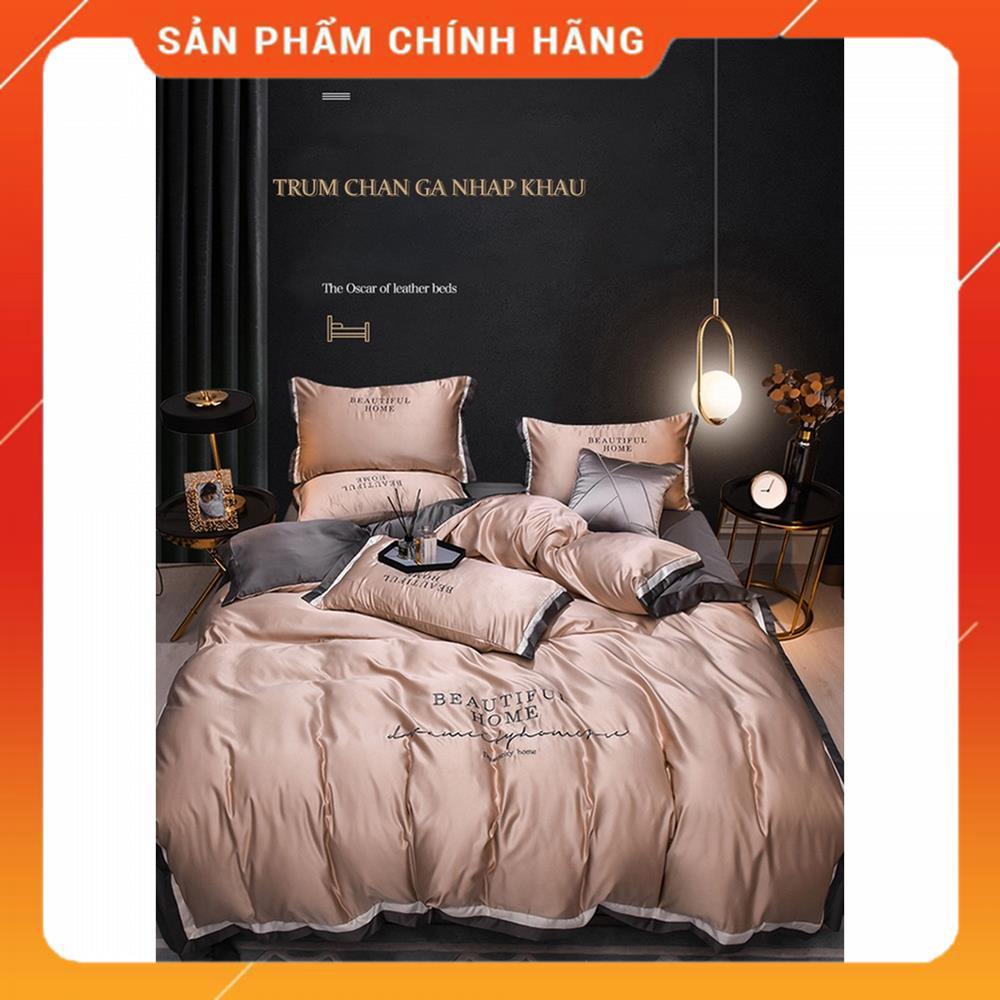 Bộ chăn ga lụa phi bóng thêu cao cấp - Beautiful Home