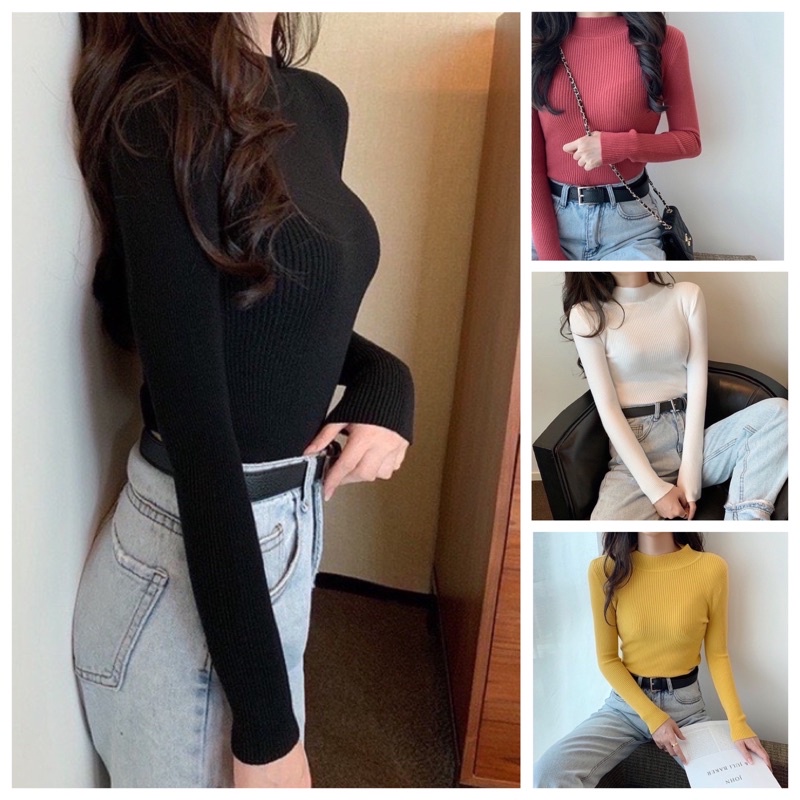 Áo len cổ 3 phân Áo len tăm cổ 3cm hàng Quảng Châu cao cấp giữ nhiệt