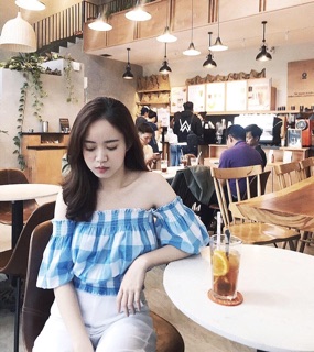 [order] Áo trễ vai sọc kẻ caro
