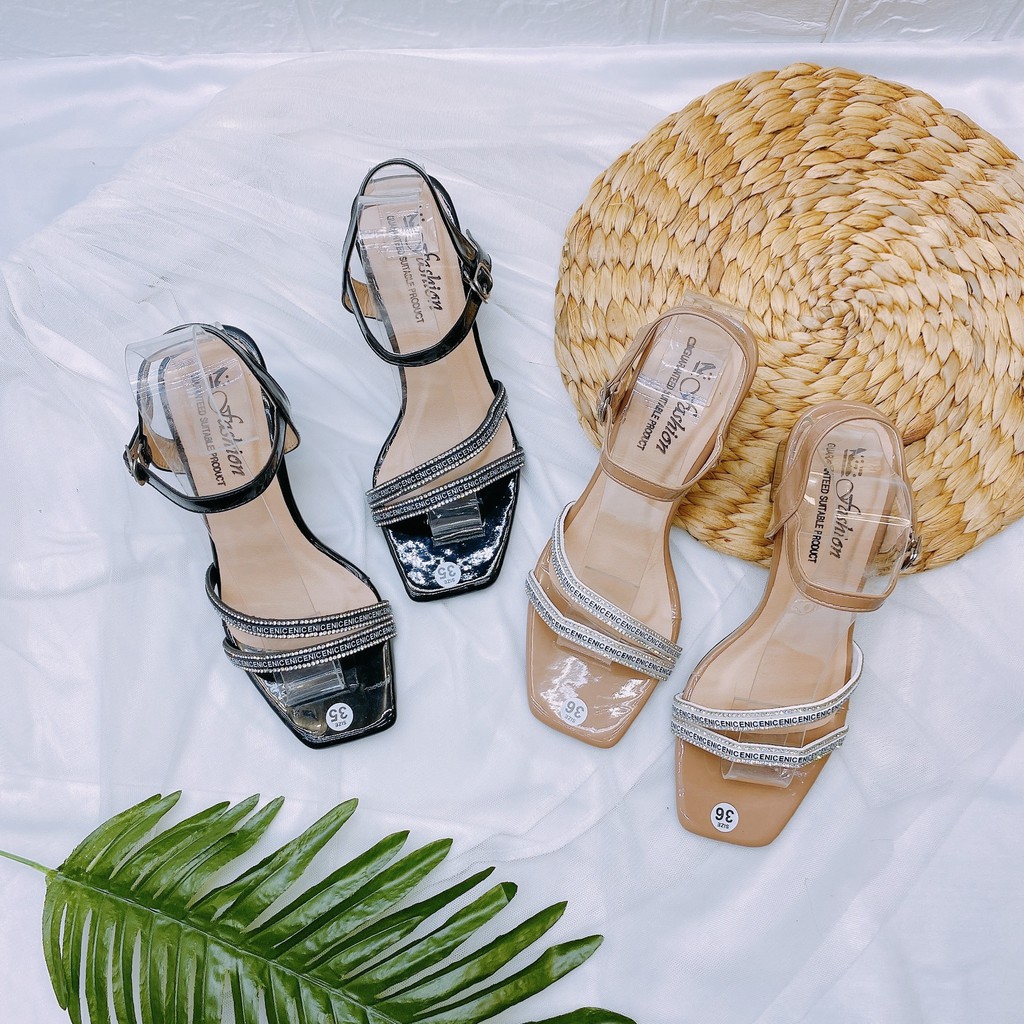 Sandal cao gót 7p quai chữ viền đá thanh lịch sang trọng TT283