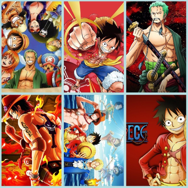Poster anime one piece khổ a4 1-5 tấm đề can bóc dán