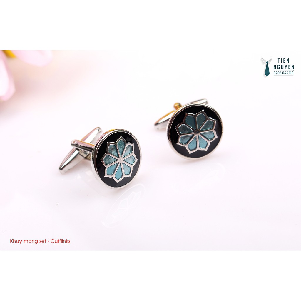 Khuy măng sét - Cufflinks Họa tiết Xanh