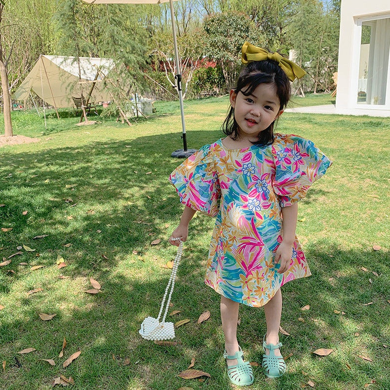 Đầm Công Chúa Mùa Hè Tay Phồng Bằng Cotton Phong Cách Phương Tây Thời Trang Mới Cho Bé Gái