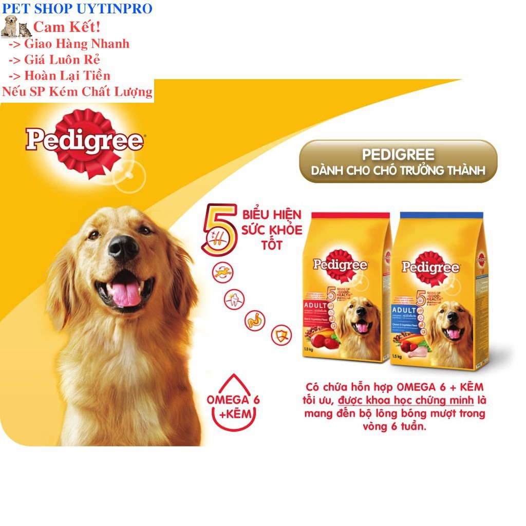 THỨC ĂN PEDIGREE DẠNG HẠT CHO CHÓ LỚN VỊ BÒ VÀ RAU CỦ gói 1.5kg