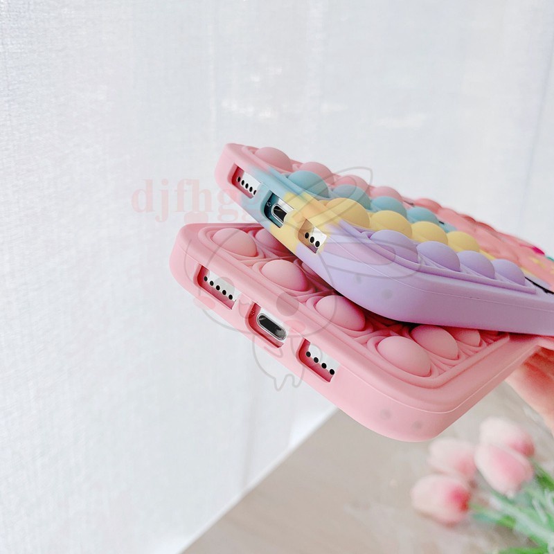 Ốp điện thoại silicon mềm kiểu nhấn bong bóng tích hợp dây đeo cho IPHONE 11 12 PRO MAX 5 6SP 7 8 PLUS X XS XR XS MAX