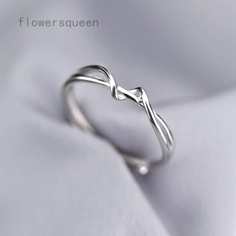 flowersqueen Nhẫn Hở Hoạ Tiết Hình Học Màu Bạc Thời Trang