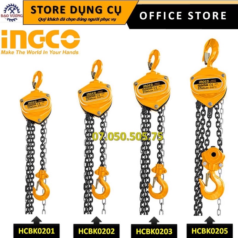 1-5 Tấn Palang Bá lăng xích cao cấp INGCO 2 dây | Pa lăng xích kéo tay công nghiệp HCBK0201 HCBK0202 HCBK0203 HCBK0205