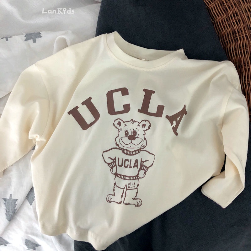 Áo Thun Tay Dài 100% Cotton In Họa Tiết Gấu Phong Cách Hàn Quốc Thời Trang Xuân Thu Mới Cho Bé Trai Và Gái