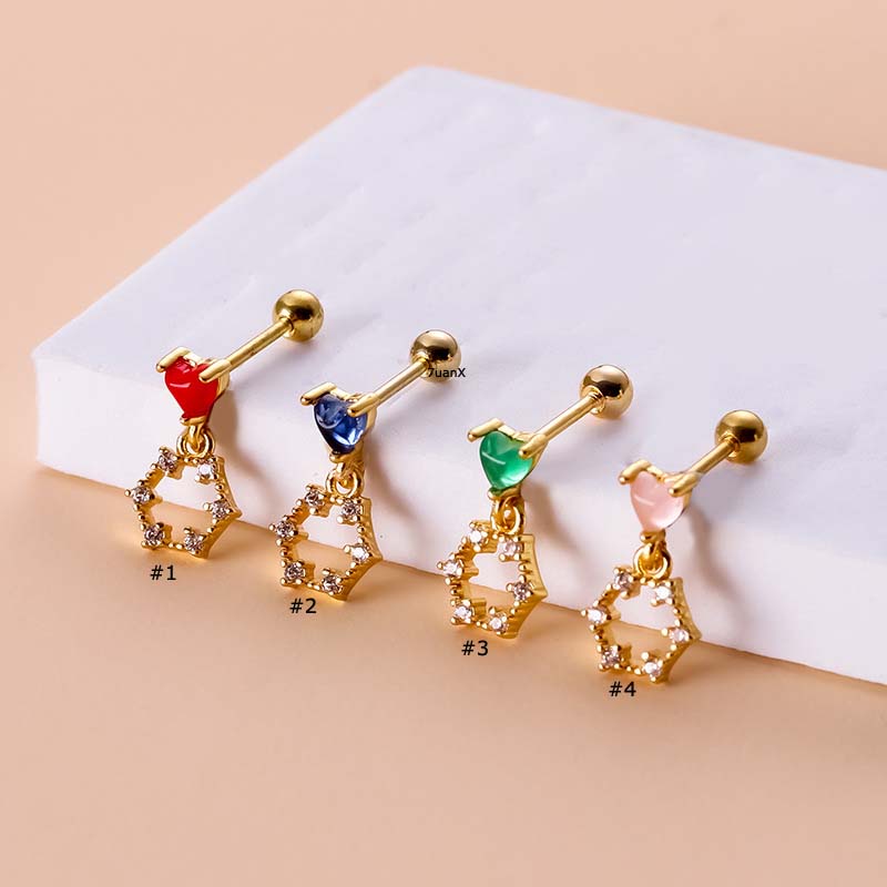 1 Khuyên Tai Bằng Thép Không Gỉ Đính Hạt 20G