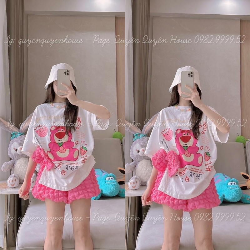 Set áo cotton nơ hồng quần đùi đủ màu xinh xắn Y4
