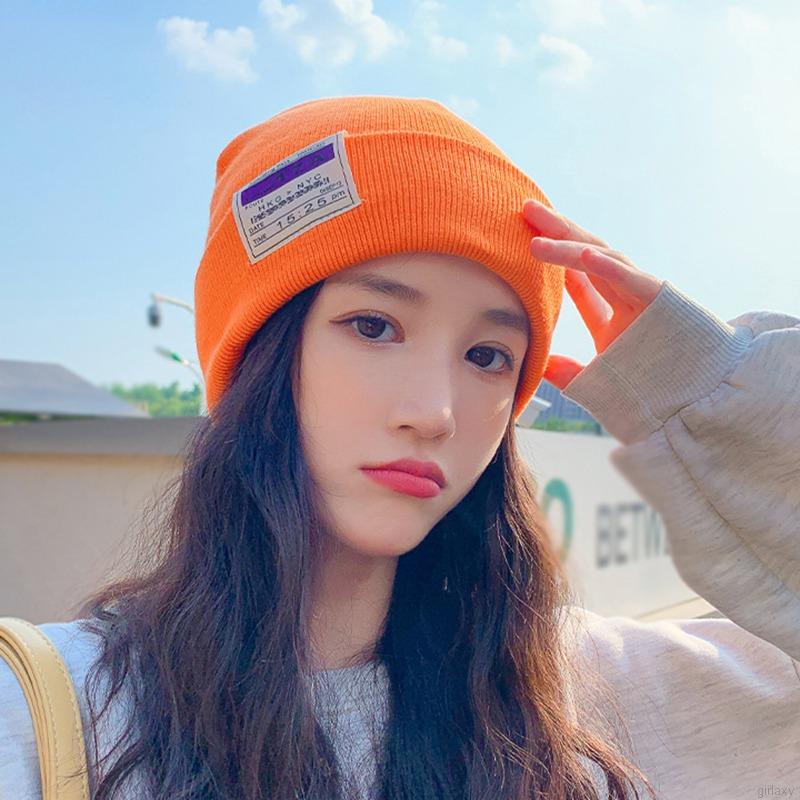 Mũ beanie dệt kim unisex thêu miếng vá họa tiết chữ phong cách Hàn Quốc